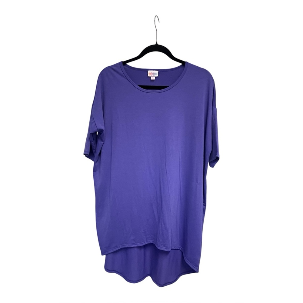 LuLaRoe NWT Irma Purple Tunic Oversized Hi Low Short Sleeve T-Shirt Top Sz S